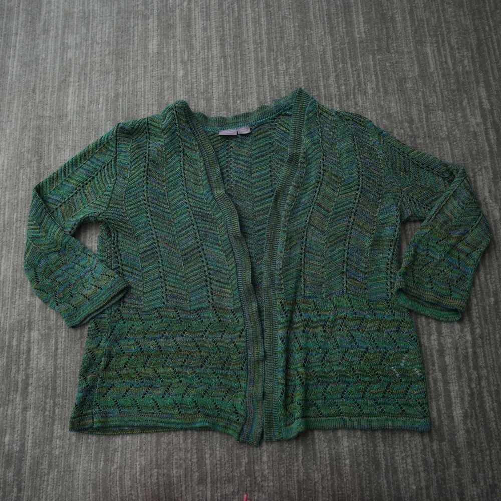 Laura Scott Cardigan Women Green Made In USA Acrylic Long Sleeve Solid Medium